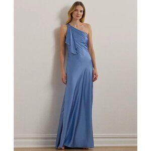Lauren Ralph Lauren Womens Satin Charmeuse One-Shoulder Gown Sky Blue Sz 4 NWT